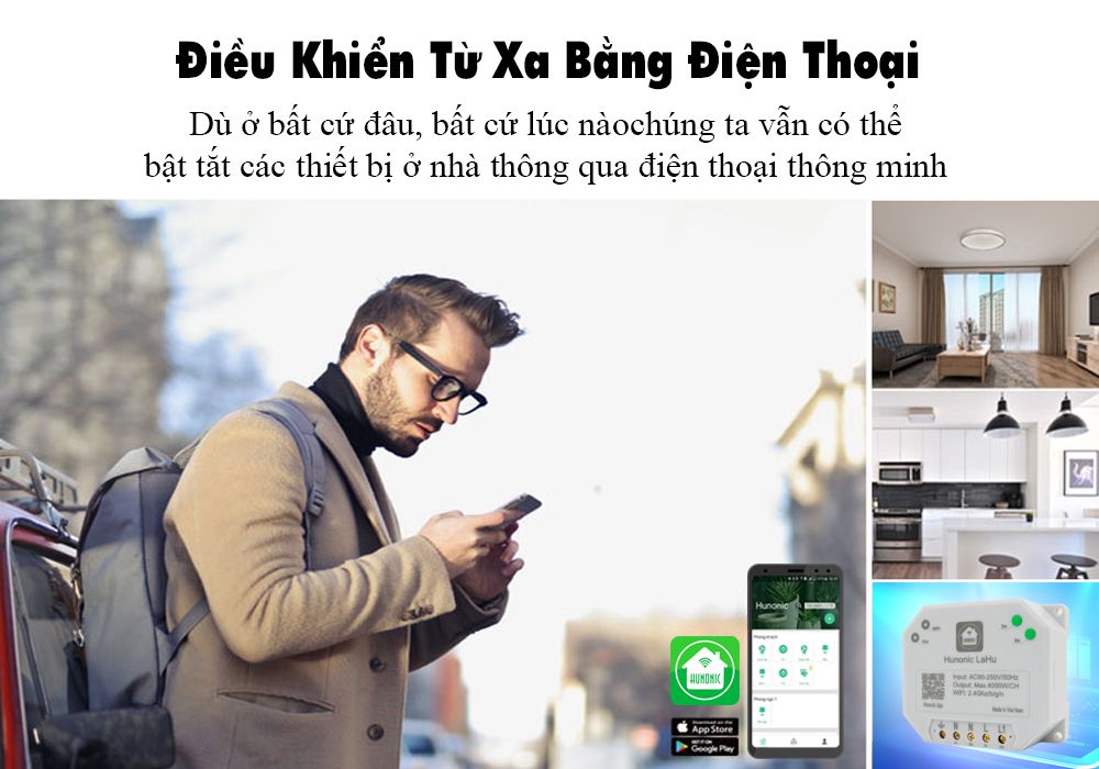 Công Tắc Wifi Thông Minh Hunonic Lahu Công Tắc Điều Khiển Hẹn Giờ Công Suất Lên Đến 4000w