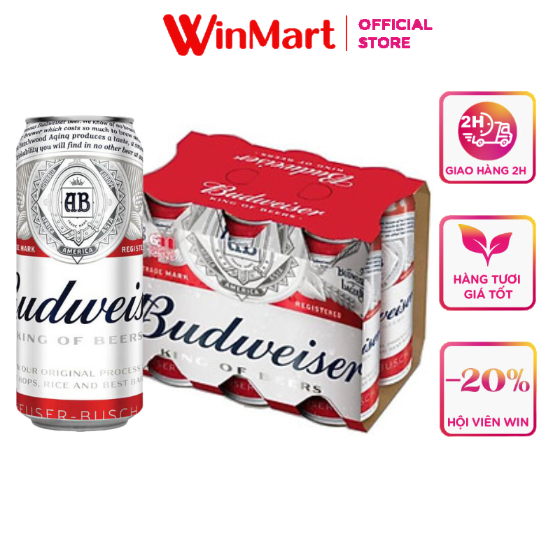- lốc 6 lon bia budweiser 500ml