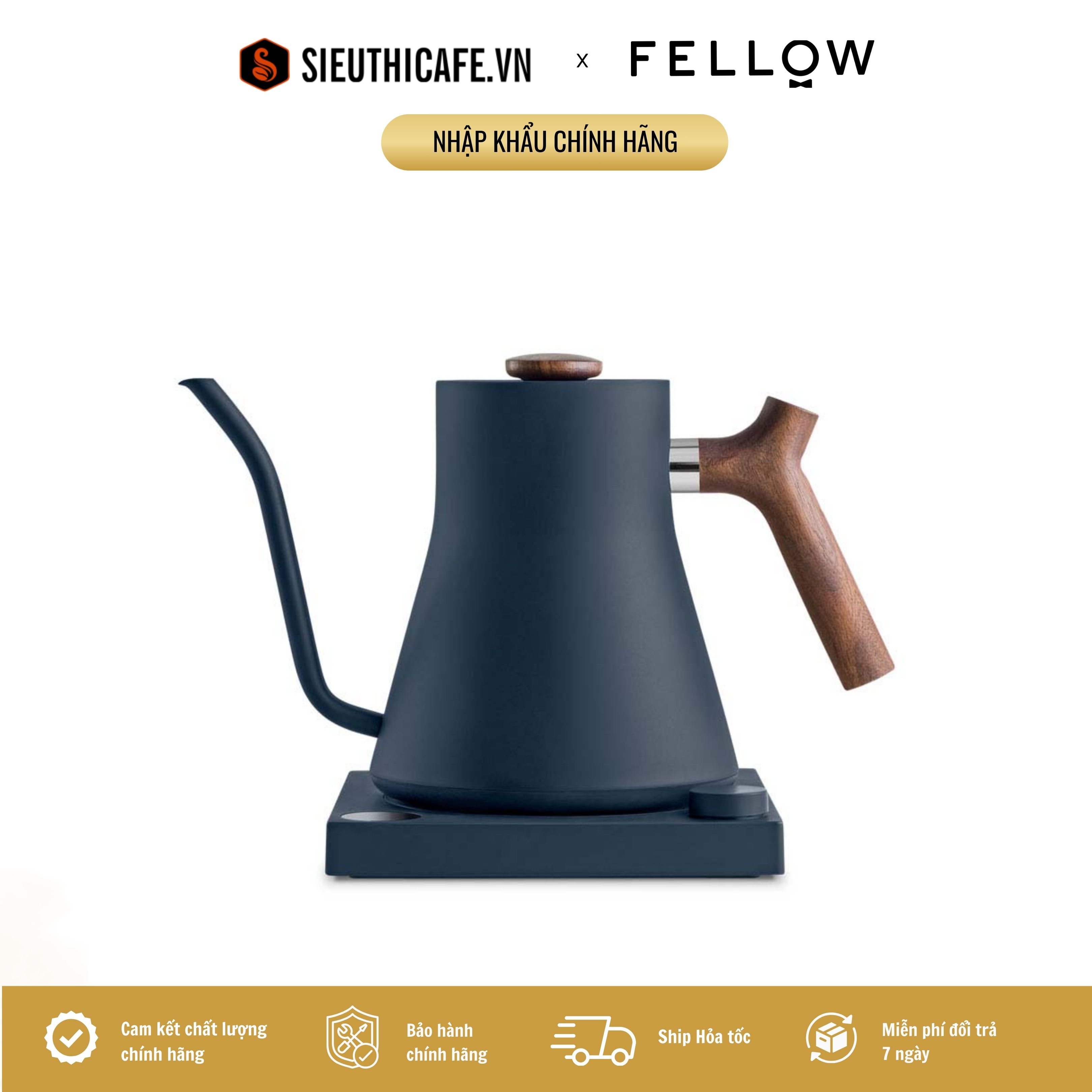 Ấm rót nước điện fellow stagg ekg 0.9l - stone blue phối gỗ óc chó