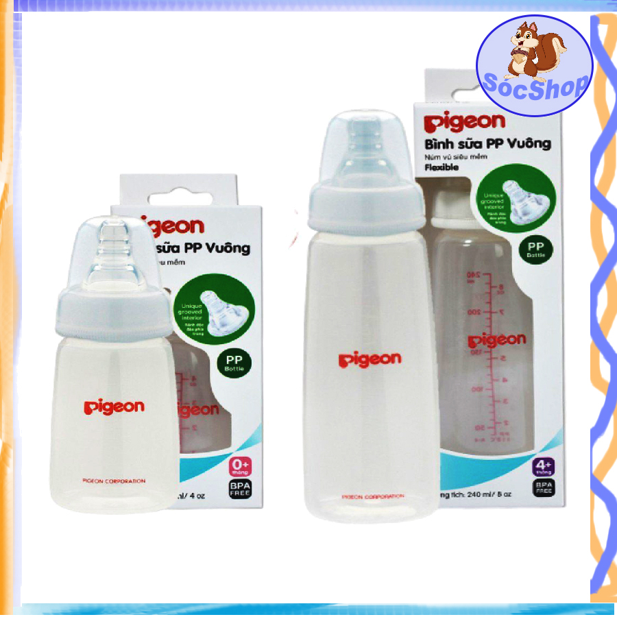 Bình sữa PP Vuông 120ml/240ml Pigeon