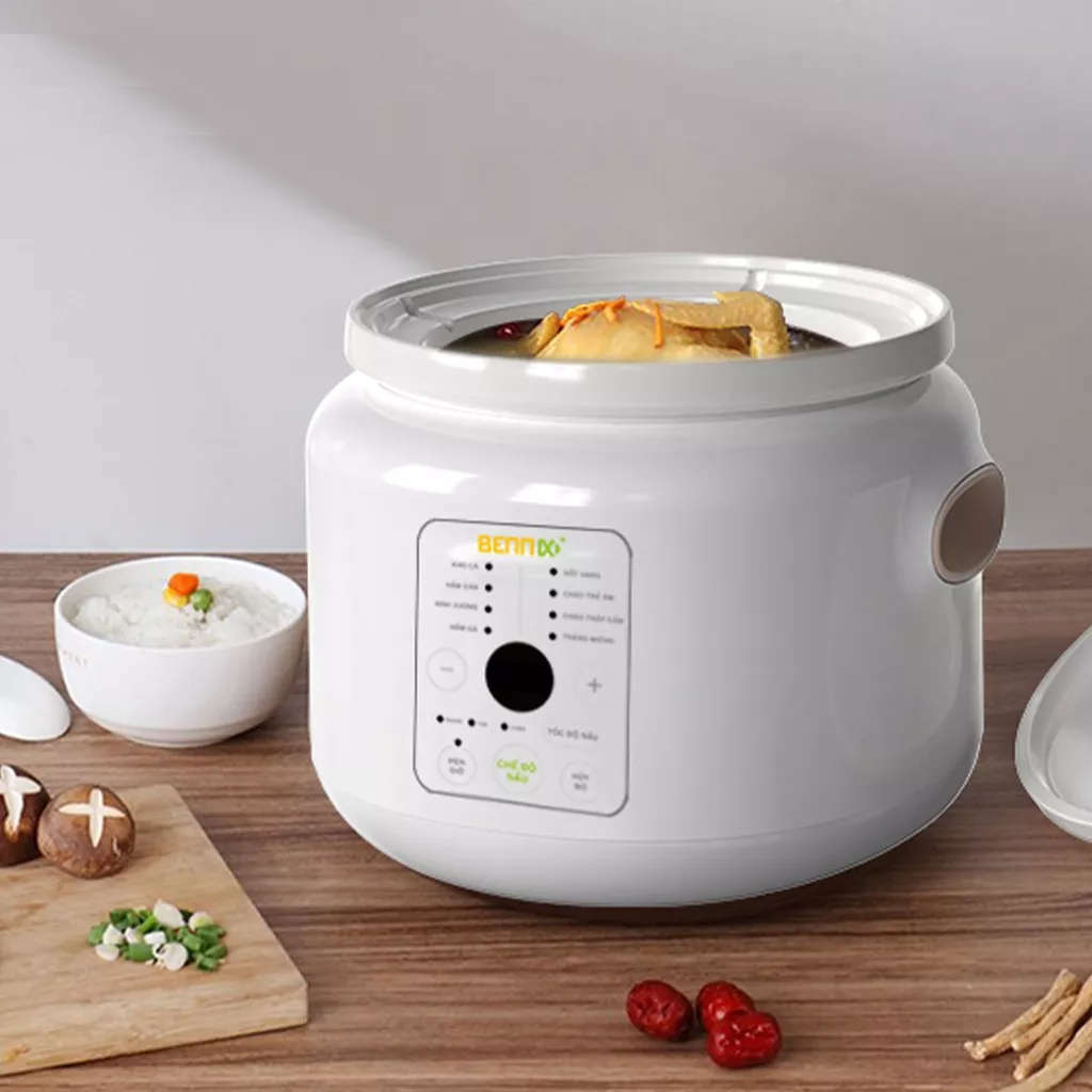 Nồi nấu chậm điện tử, Nồi lõi sứ Nồi hầm cháo cho bé 8 chức năng, nồi ninh xương, ninh cháo, nồi nấu chậm Bennix Thái Lan 3 Lít - Bảo hành 24 tháng