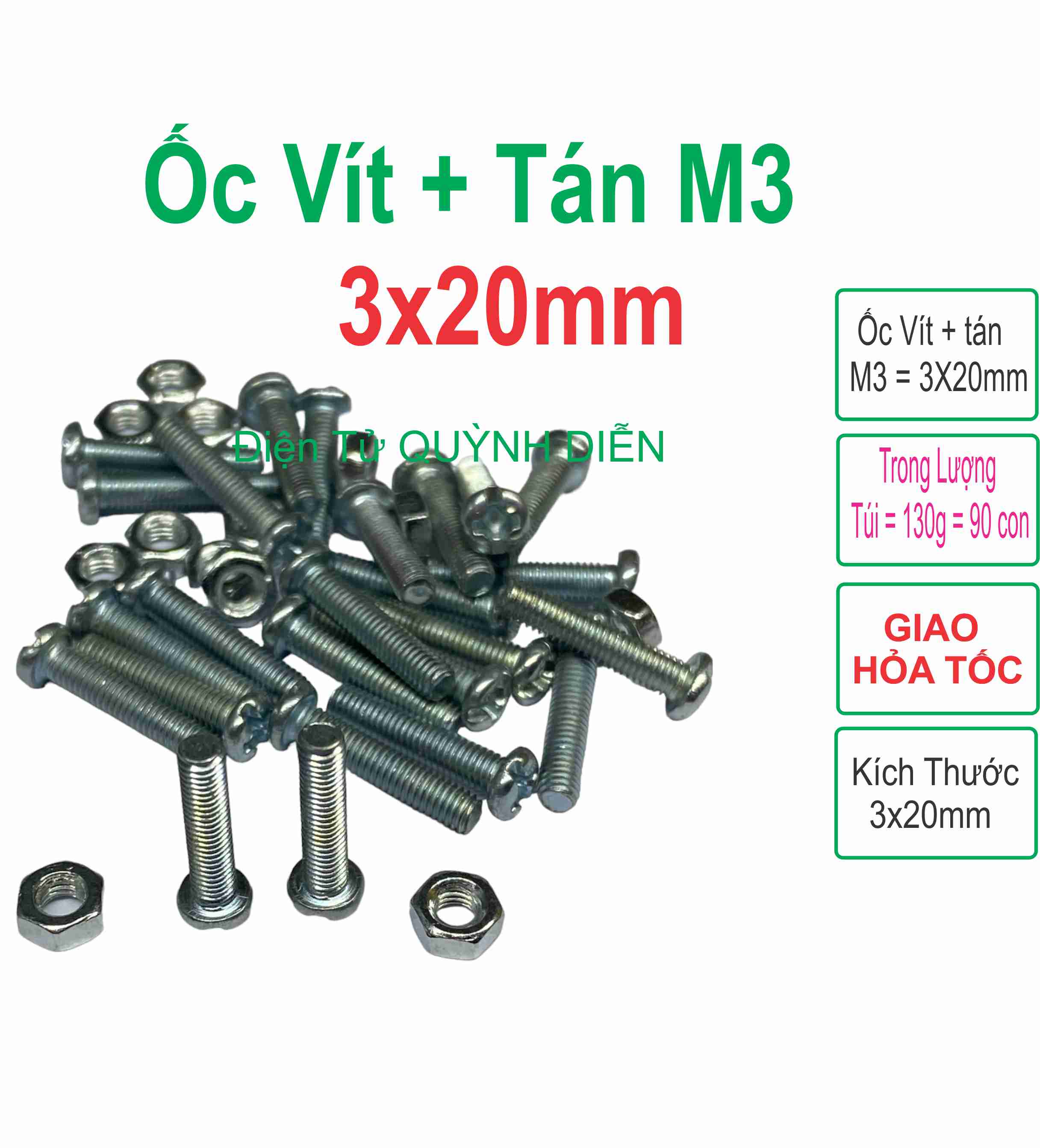 Ốc vít tán M3 3ly dài 2cm (túi khoản 125g ) 90 con