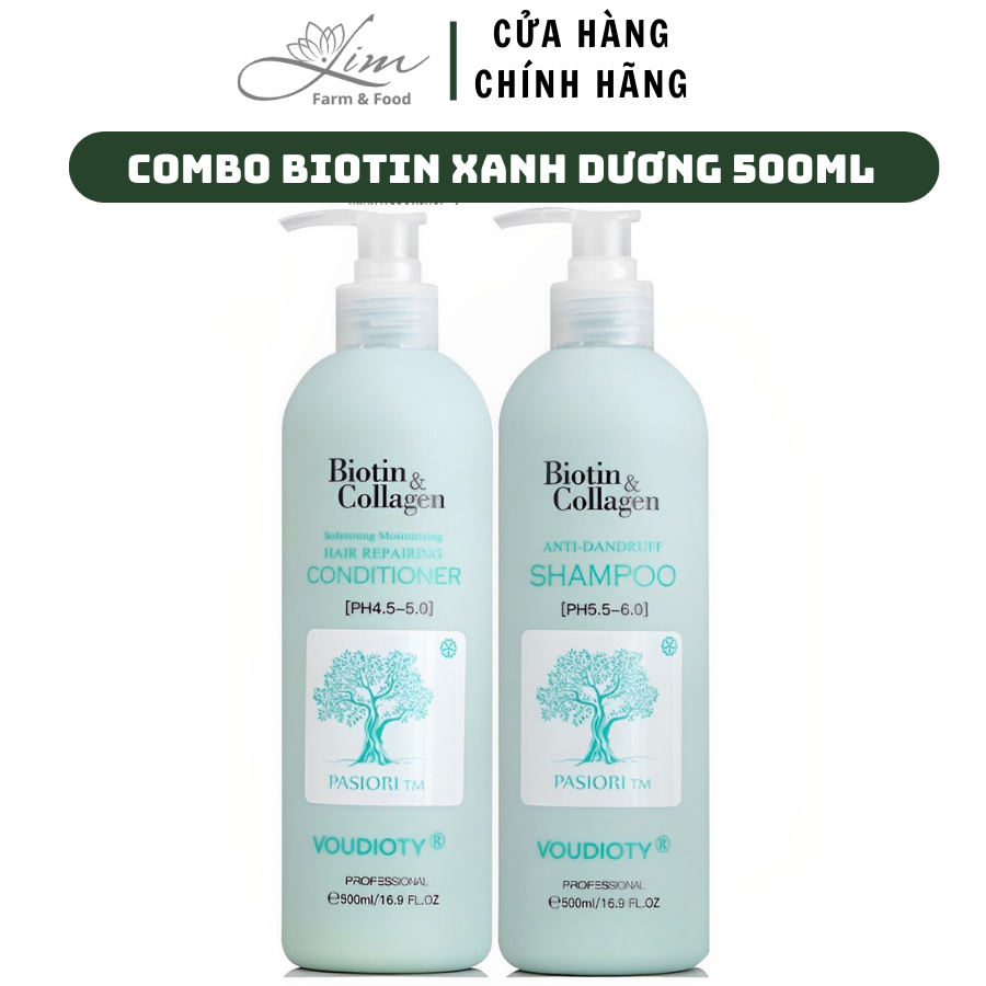 Cặp dầu gội xả biotin collagen xanh dương 500ml