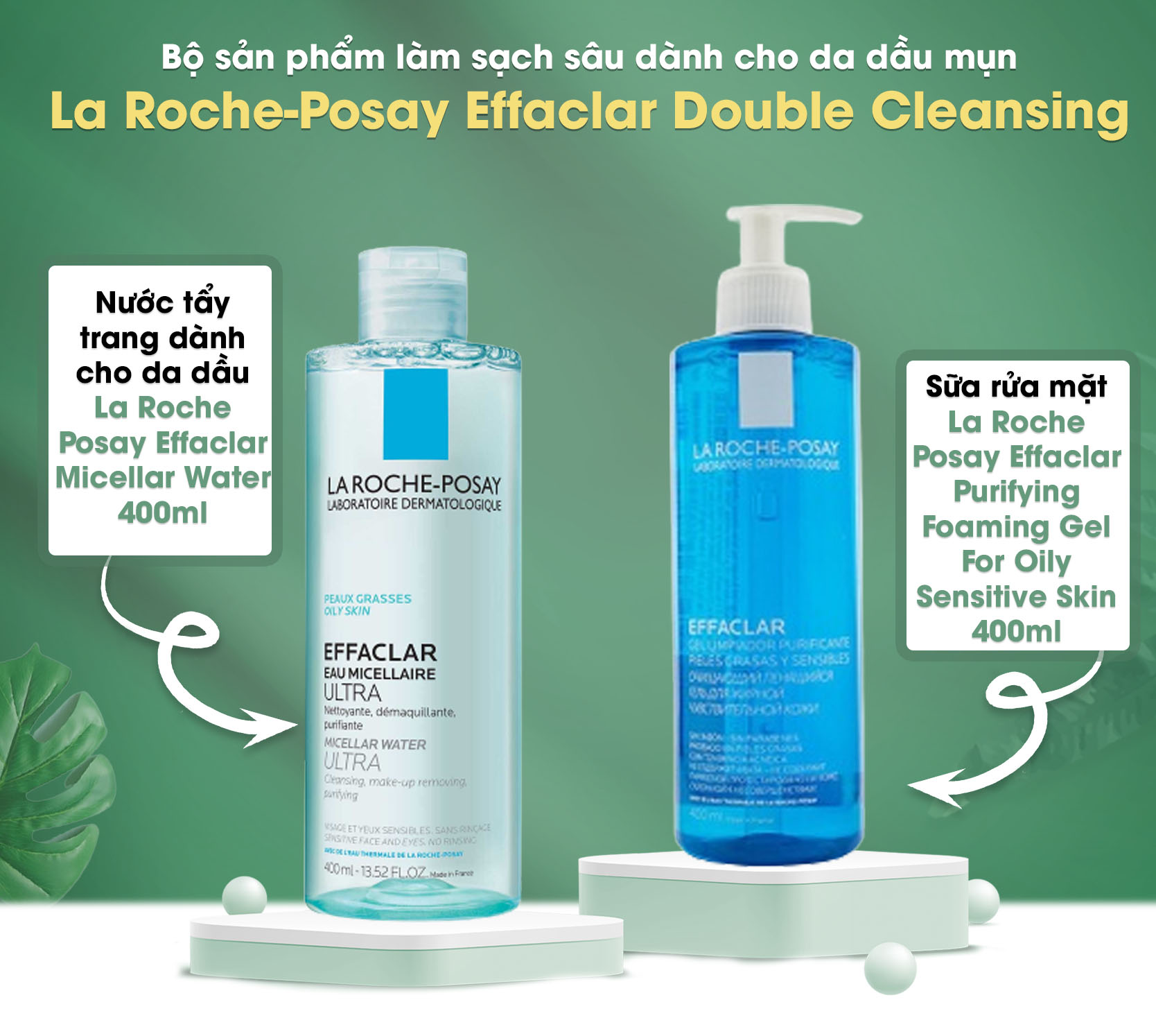 Sữa rửa mặt la roche posay Effaclar Purifying Foaming Gel, túi sữa rửa mặt cho da dầu mụn, nhạy cảm 400ml - Mieux