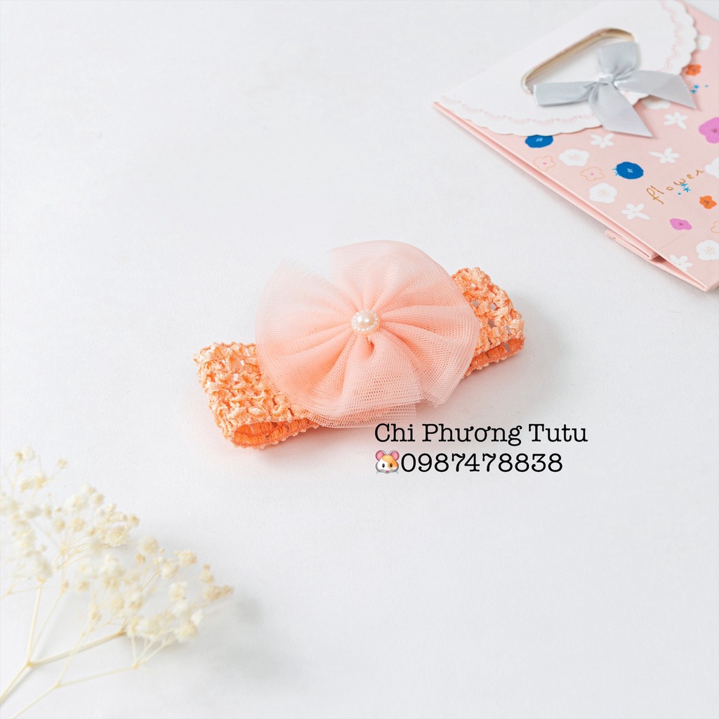 Băng đô cam sữa nơ cho bé từ sơ sinh đến 2 tuổi