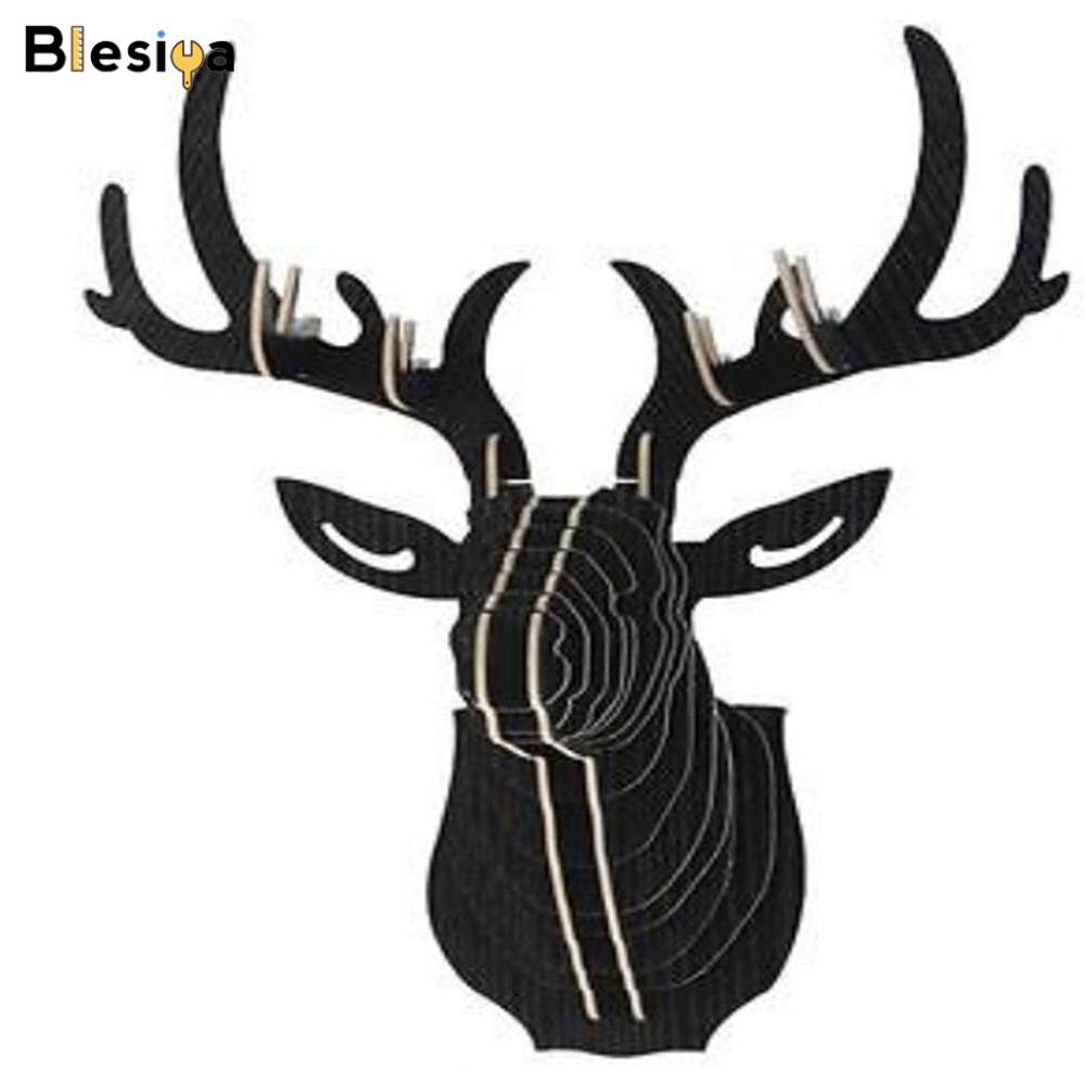 Blesiya 3D Wooden Deer Wall Hanging Animal Wildlife Head Sculpture -Watermelon