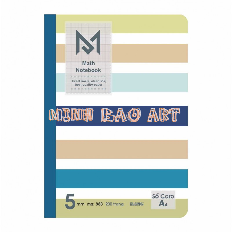 Sổ may KLONG Caro A4 Math Notebook 200 trang; MS 988