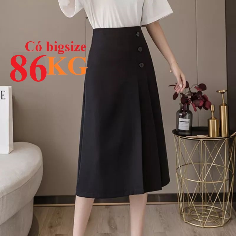 Chân Váy Xòe Phối 3 Cúc Dài 63cm Lưng Cao Hải Ngân Có Bigsize 6XL 86KG Vải Trượt Tây Cao cấp