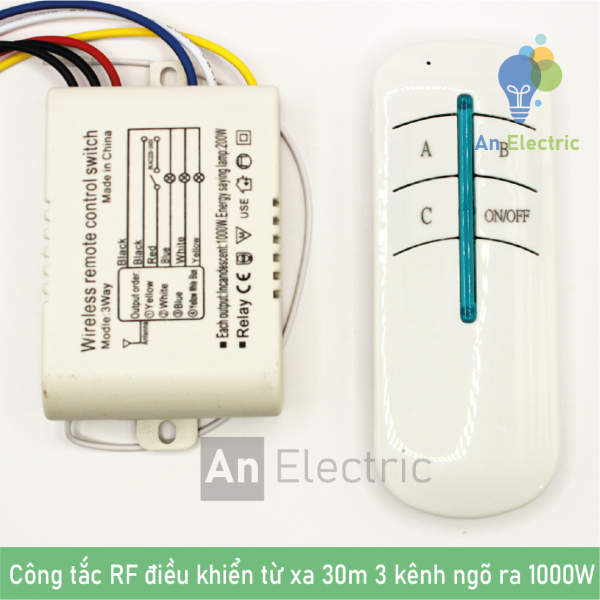 Công tắc RF điều khiển từ xa 30m 3 kênh ngõ ra 1000W điều khiển từ xa đèn, quạt, máy bơm