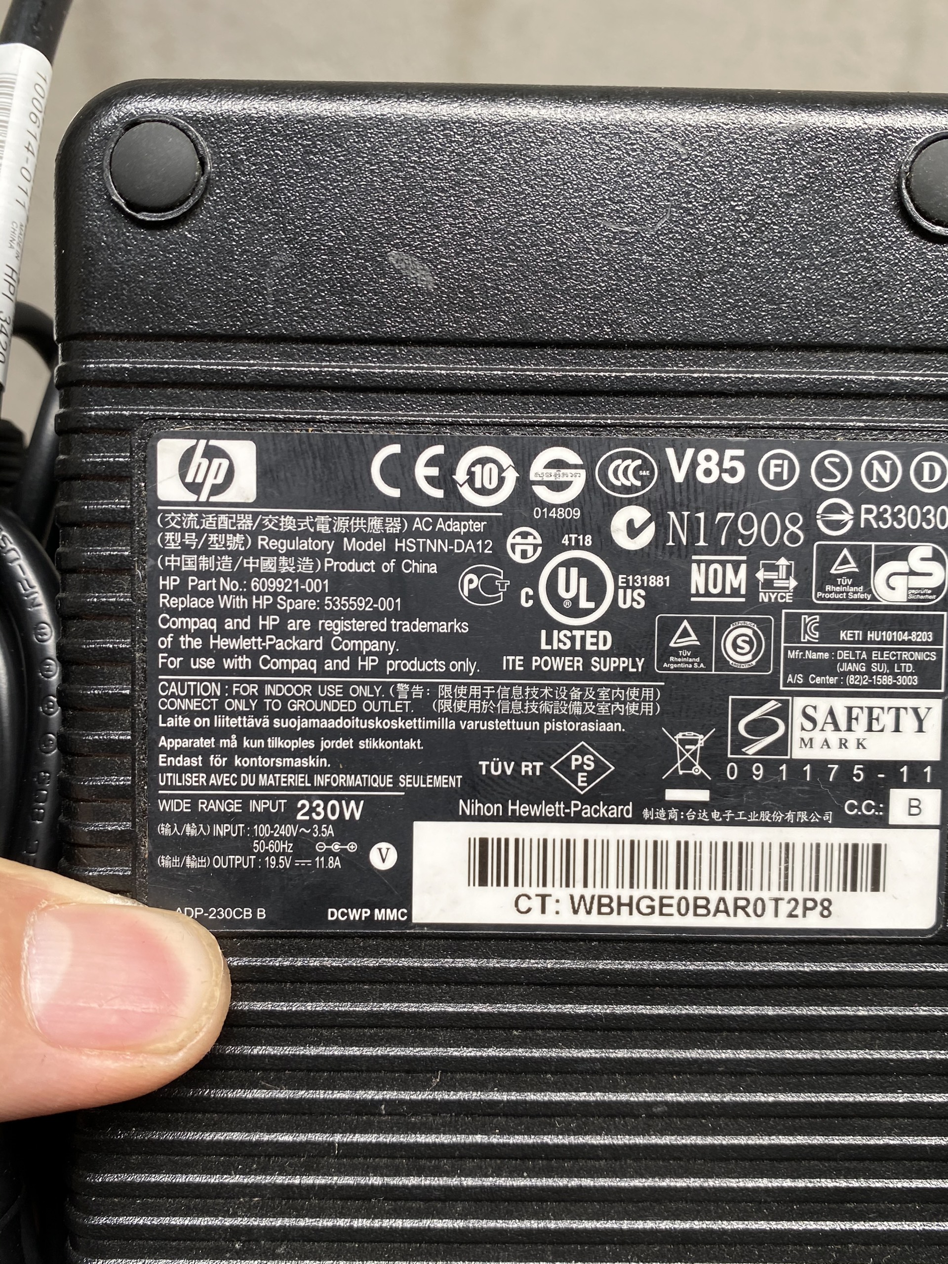 Sạc laptop hp 19.5v-11.8a 230w elitebook 8760w 8770w zin bóc máy