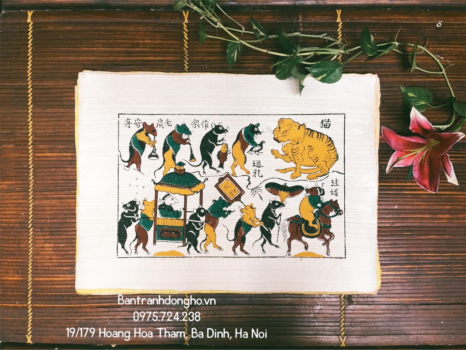 Tranh Đám cưới chuột - Tranh dân gian Đông Hồ - Bồi Biểu lụa