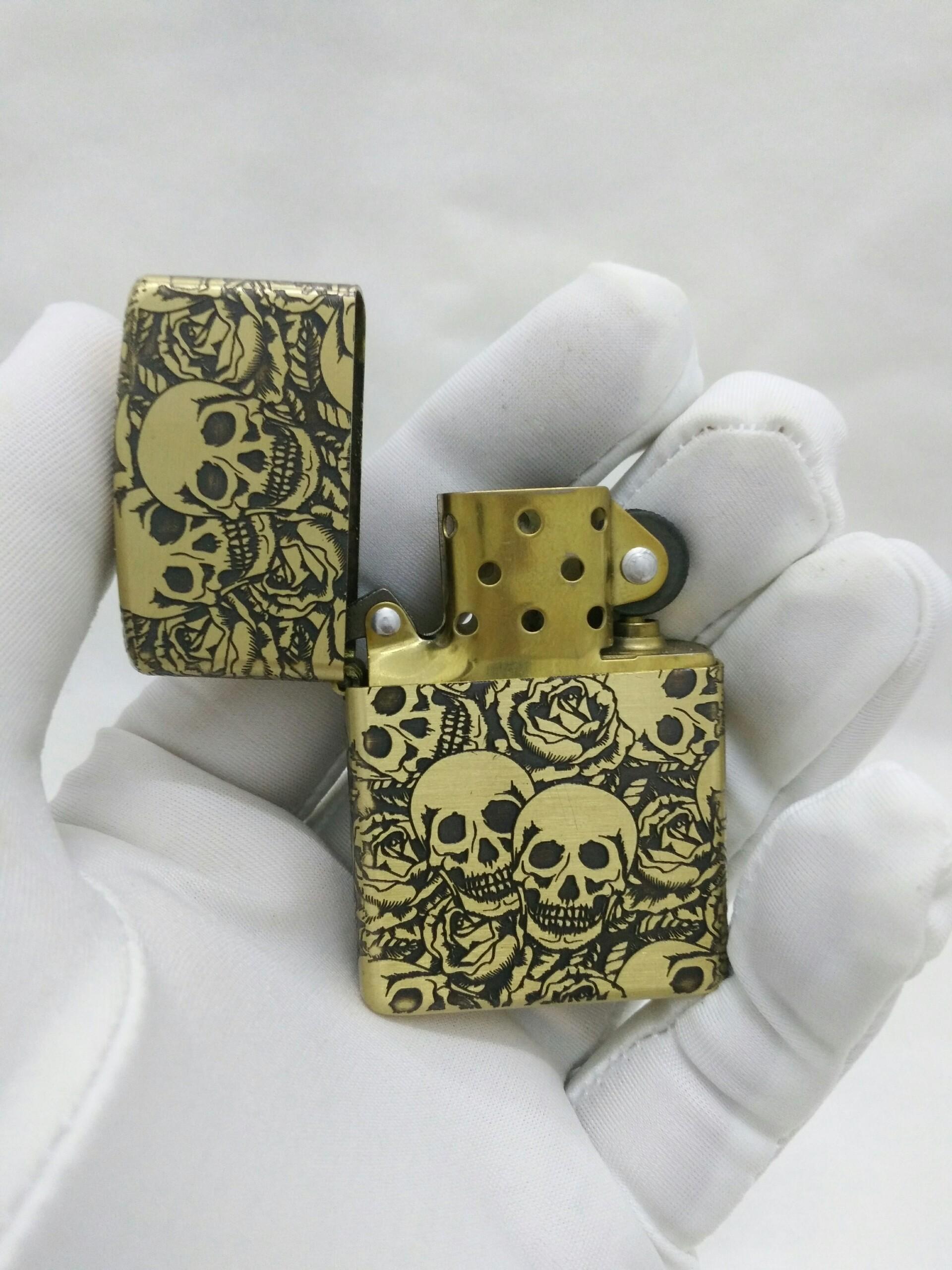 [HCM]Bật Lửa Zippo USA Họa Tiết Đầu Lâu - Ruột Vàng
