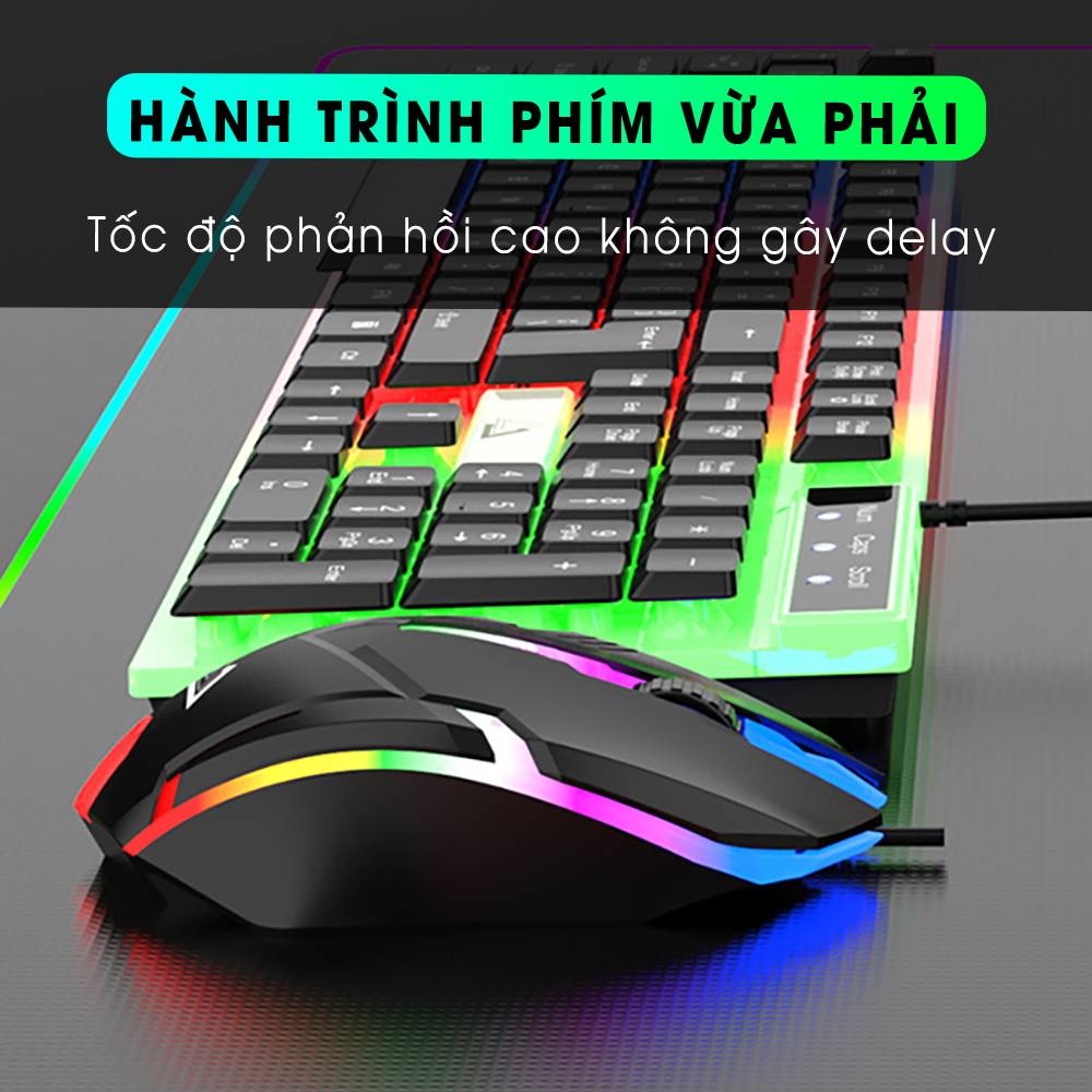 Bàn phím máy tính gaming có dây SIDOTECH V4 giả cơ đèn led rgb cầu vồng chống nước full 104 key combo chuột bàn phím chơi game làm việc gõ phím nhanh không delay giúp gõ văn bản chơi game esport - Hàng chính hãng