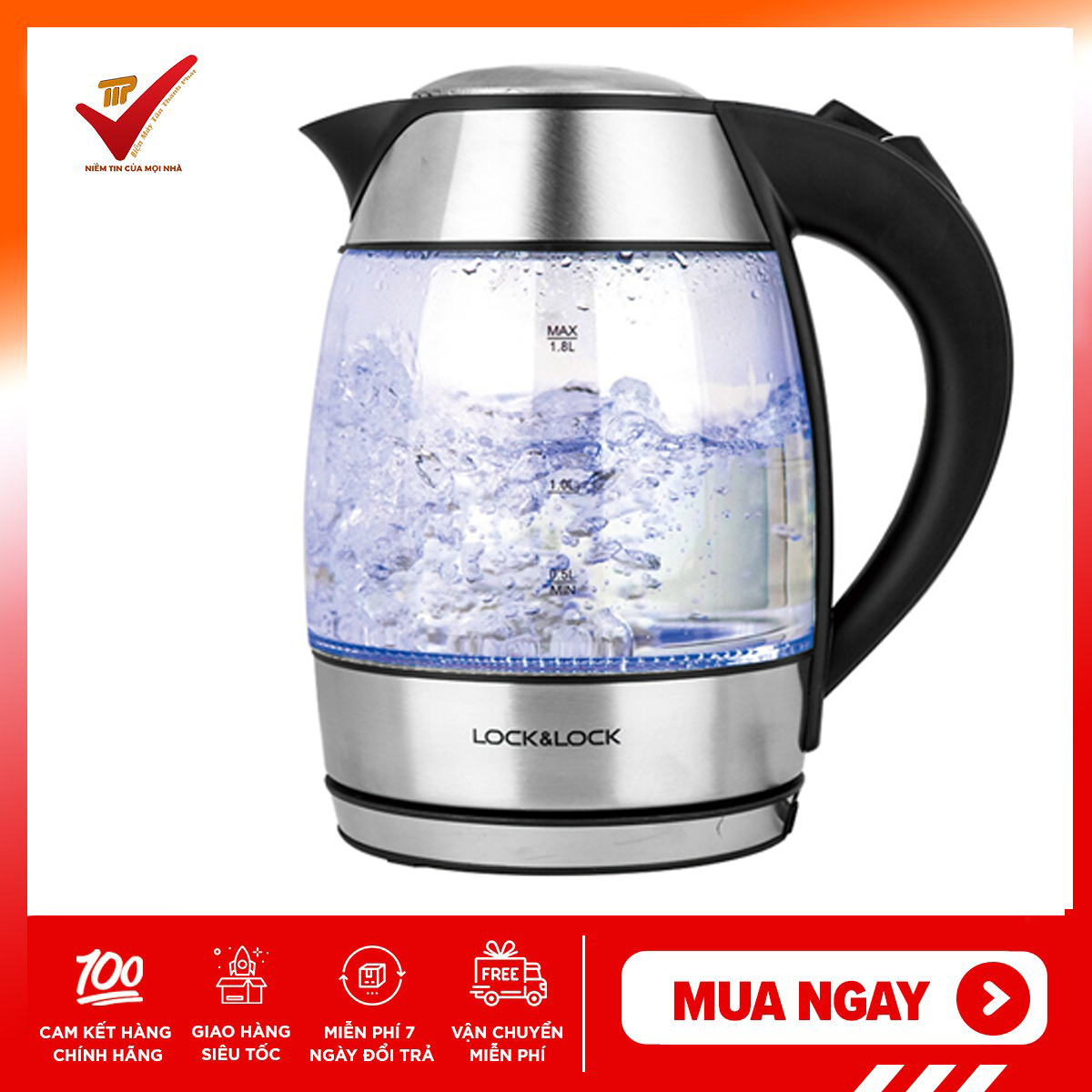 Bình đun ( ấm siêu tốc ) cao cấp Lock&Lock EJK418SLV ( hàng phân phối CH)