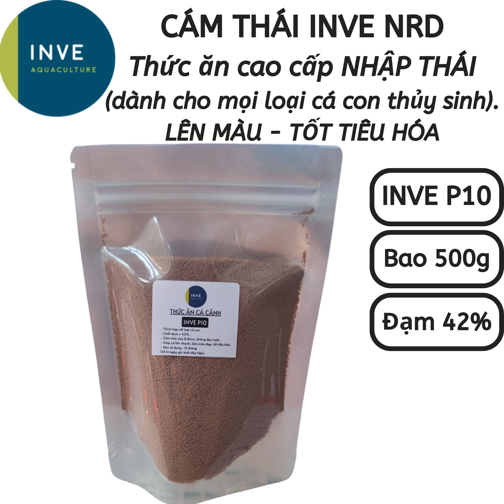 Bao 500g Thuc inve P10-simulated fish food, large fish Bran, 7-color fish, Betta, aquatic fish | Hingaostore.