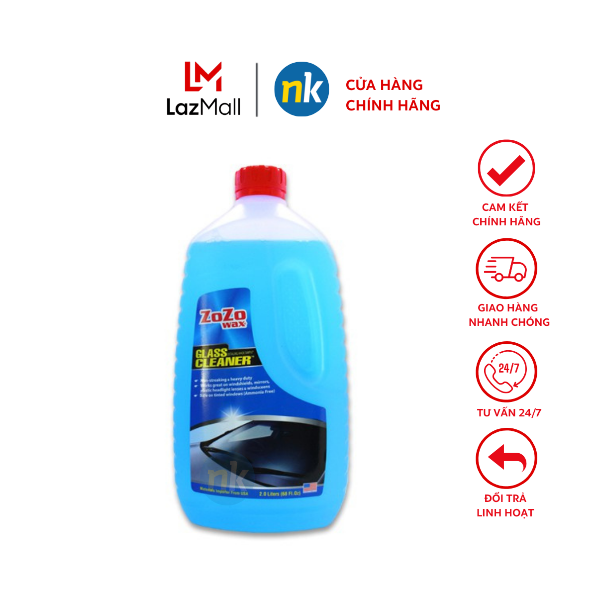 Nước châm kính xe hơi, xe ô tô, xe tải Zozo Wax 2L, nước lau kính ô tô, nước lau kính chiếu hậu cao cấp