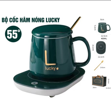 Máy hâm nóng kèm cốc sứ có nắp và thìa sứ siêu sang, giữ nóng nước, thực phẩm cả ngày dài, Đế làm nóng cốc, tách hâm nóng đồ uống, May ham nong kem coc su co nap va thia su sieu sang, giu nong nuoc, De lam nong coc, tach