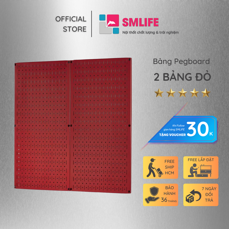 Bộ 2 Bảng treo dụng cụ Pegboard kim loại SMLife đứng 80×40cm - Kim loại sơn tĩnh điện - Giúp lưu trữ dụng cụ trực quan, dễ tìm kiếm
