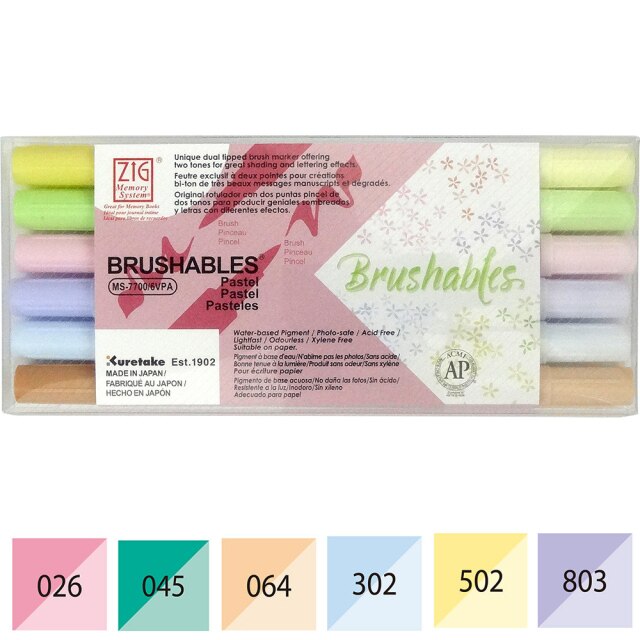 BỘ 6 BÚT KURETAKE ZIG BRUSHABLES 2 ĐẦU, THƯƠNG HIỆU BÚT NHẬT BẢN