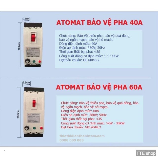Aptomat Baili 60A 3 pha - Bảo Vệ Mất Pha, Cầu Dao Bảo Vệ Mất Pha Công