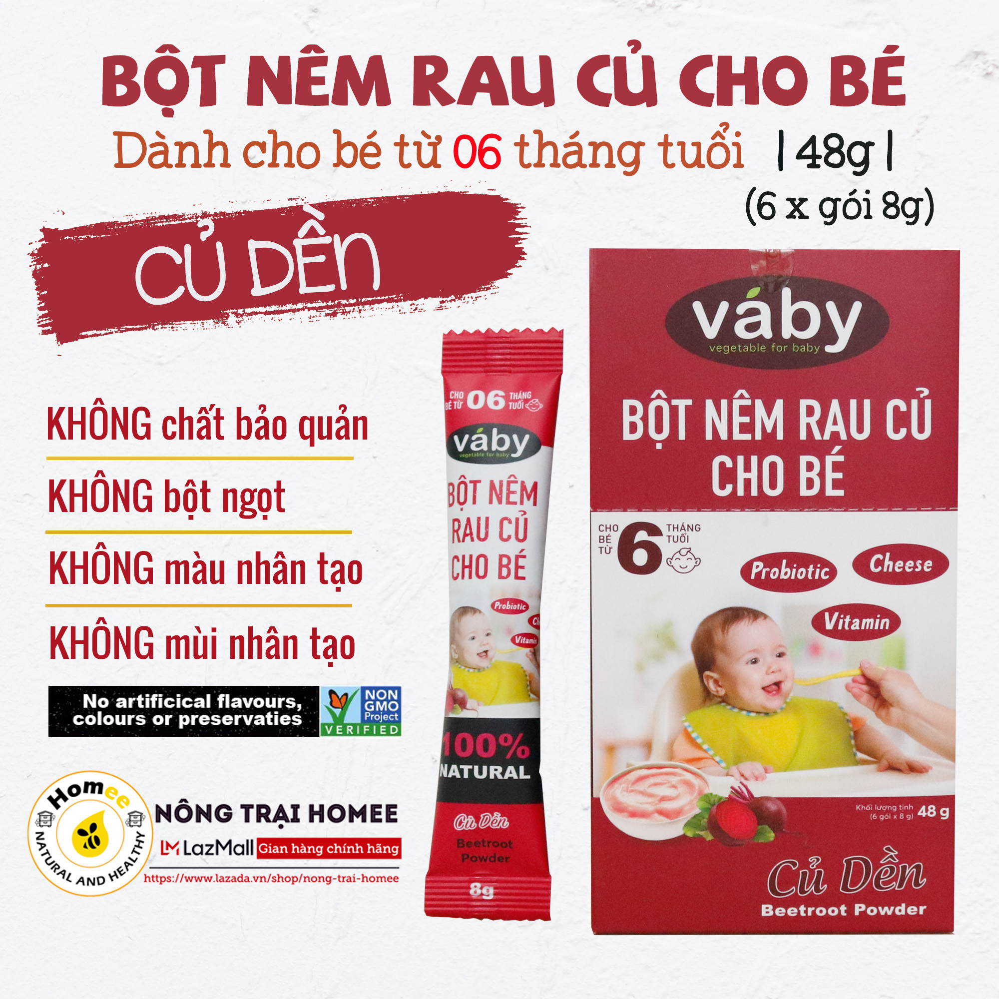 Bột nêm Củ Dền & Phô Mai dành cho bé ăn dặm VABY Hộp 48g 6 x gói 8g Gia vị
