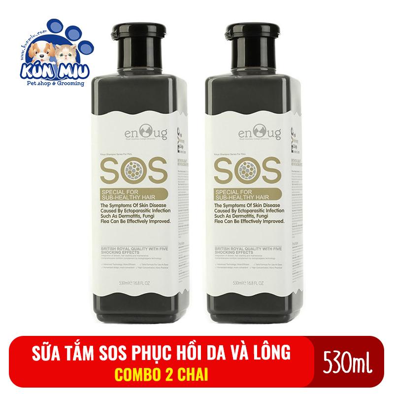 Combo 2 chai Sữa tắm SOS cho chó mèo giúp Phục hồi da, lông chai 530ml màu đen
