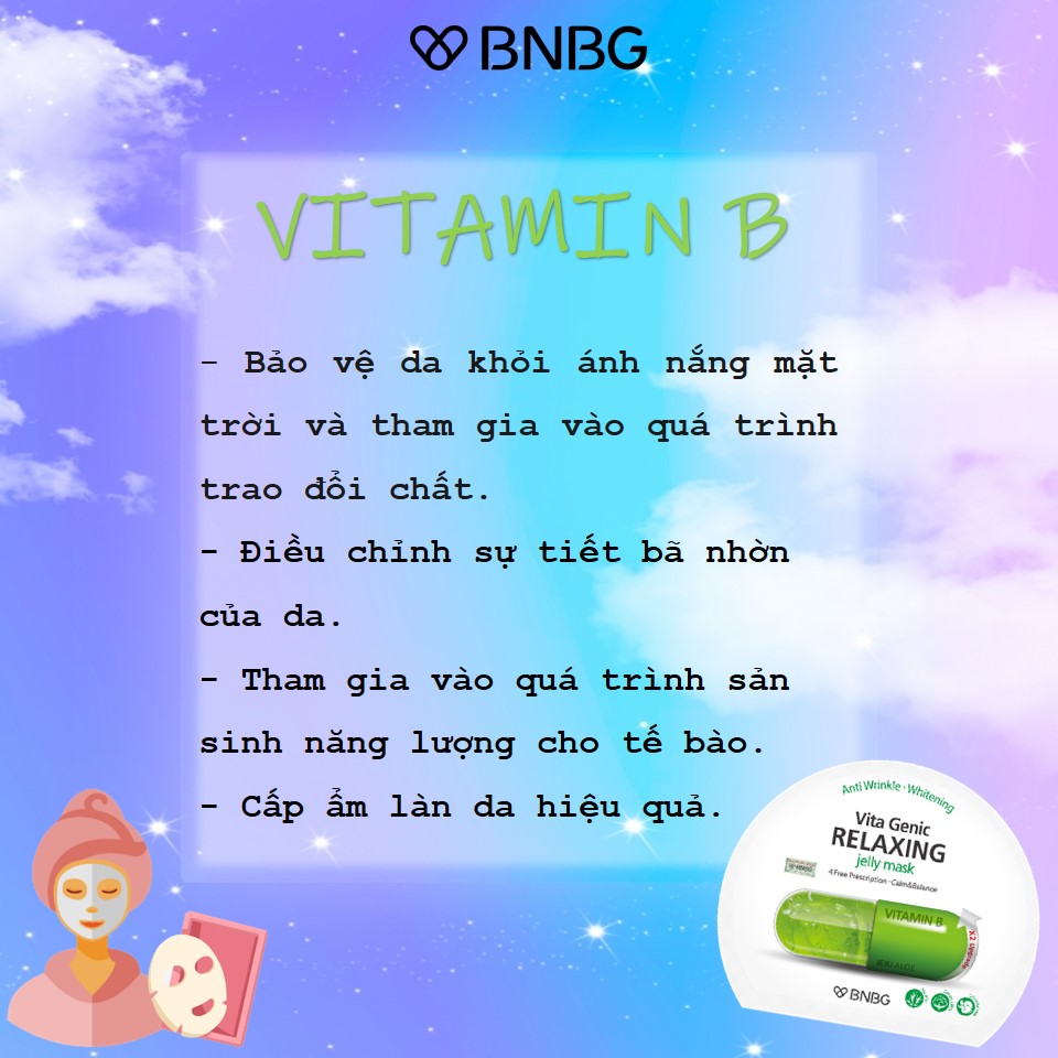 Hộp 10 Mặt nạ dưỡng da giúp thư giãn và phục hồi làn da mệt mỏi BNBG Vita Genic Relaxing Jelly Mask(Vitamin B) 30ml x 10