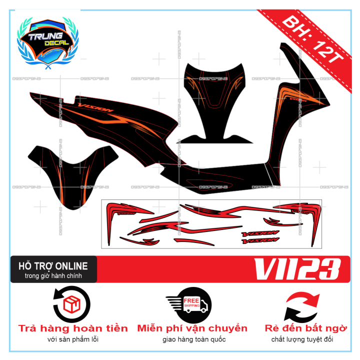 Tem rời xe vision 2021chỉ đỏ đen 1123