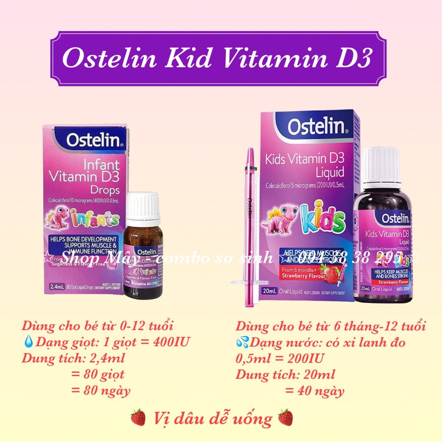 CHÍNH HÃNG ÚC Vitamin D3 Ostelin Kids cho bé