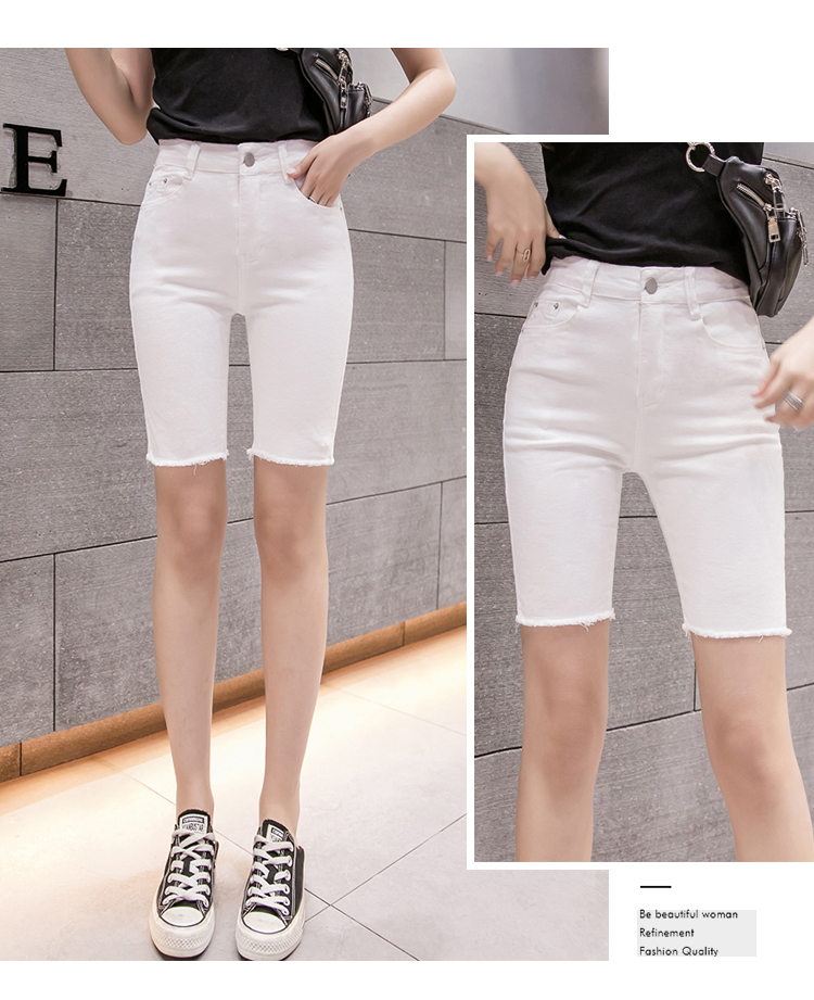 Quần jeans nữ ngố lửng màu trắng co giãn tốt