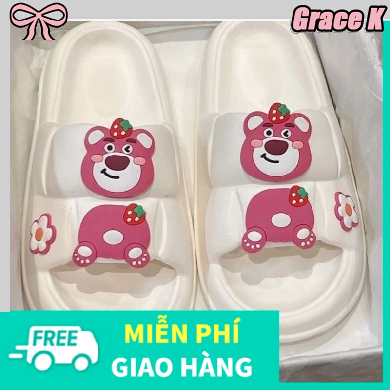 Dép lê hình gấu dâu tây dành cho nữ thời trang chống trượt miễn phí vận chuyển