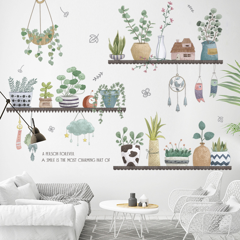 Decal dán tường giỏ cây hoa bắc âu