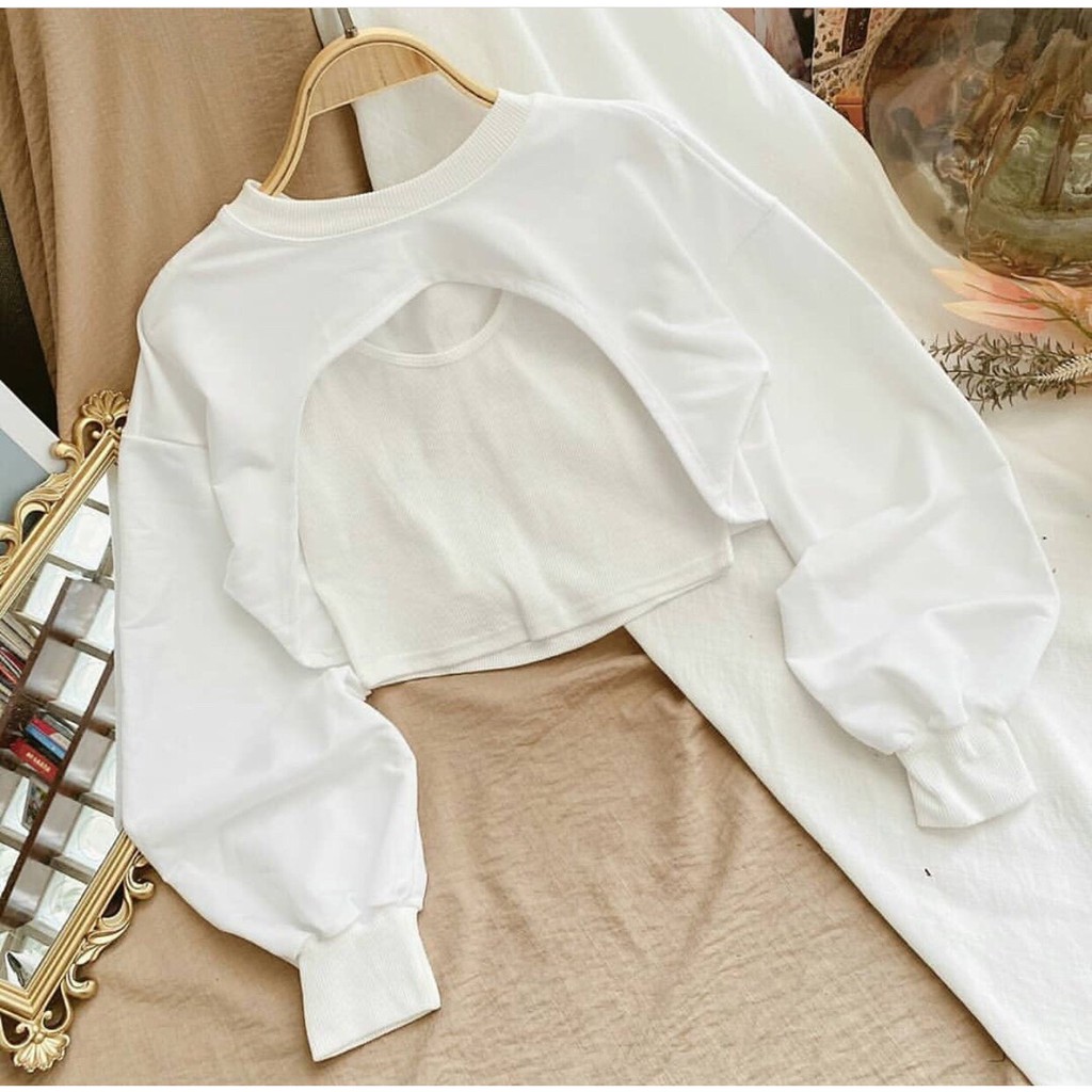 SET ÁO CROPTOP TAY DÀI CUT OUT NGỰC