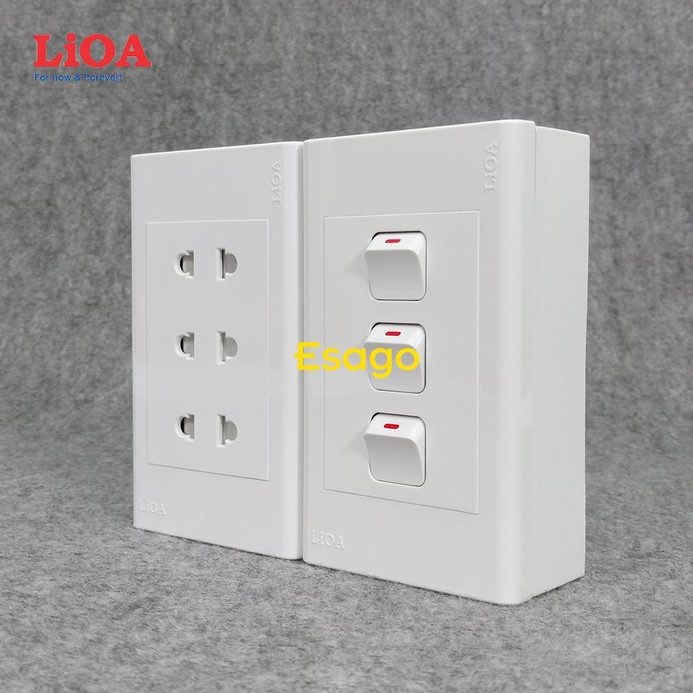 Combo ổ cắm điện ba 2 chấu 16A (3520W) + 3 công tắc điện LiOA - Lắp nổi