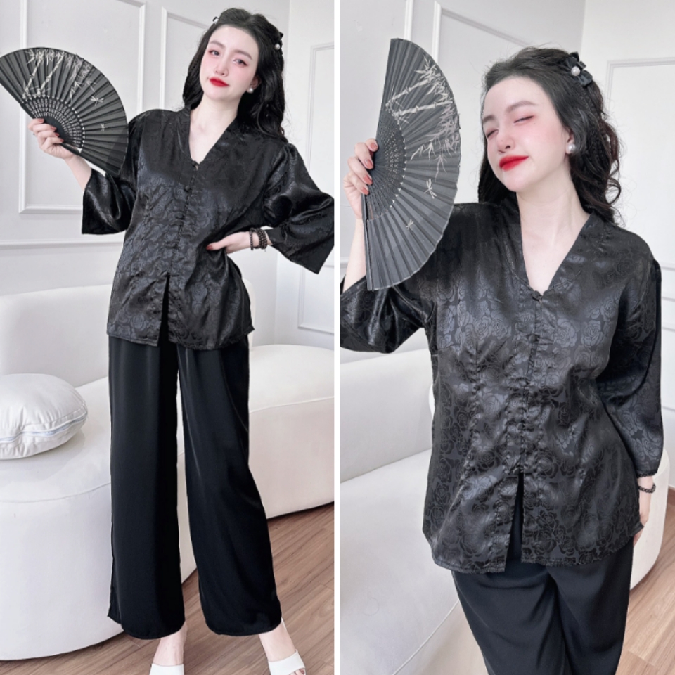 Đồ Bộ Dài Lam Đo Chùa Bigsize 50-100kg Lụa Mango phối Satin