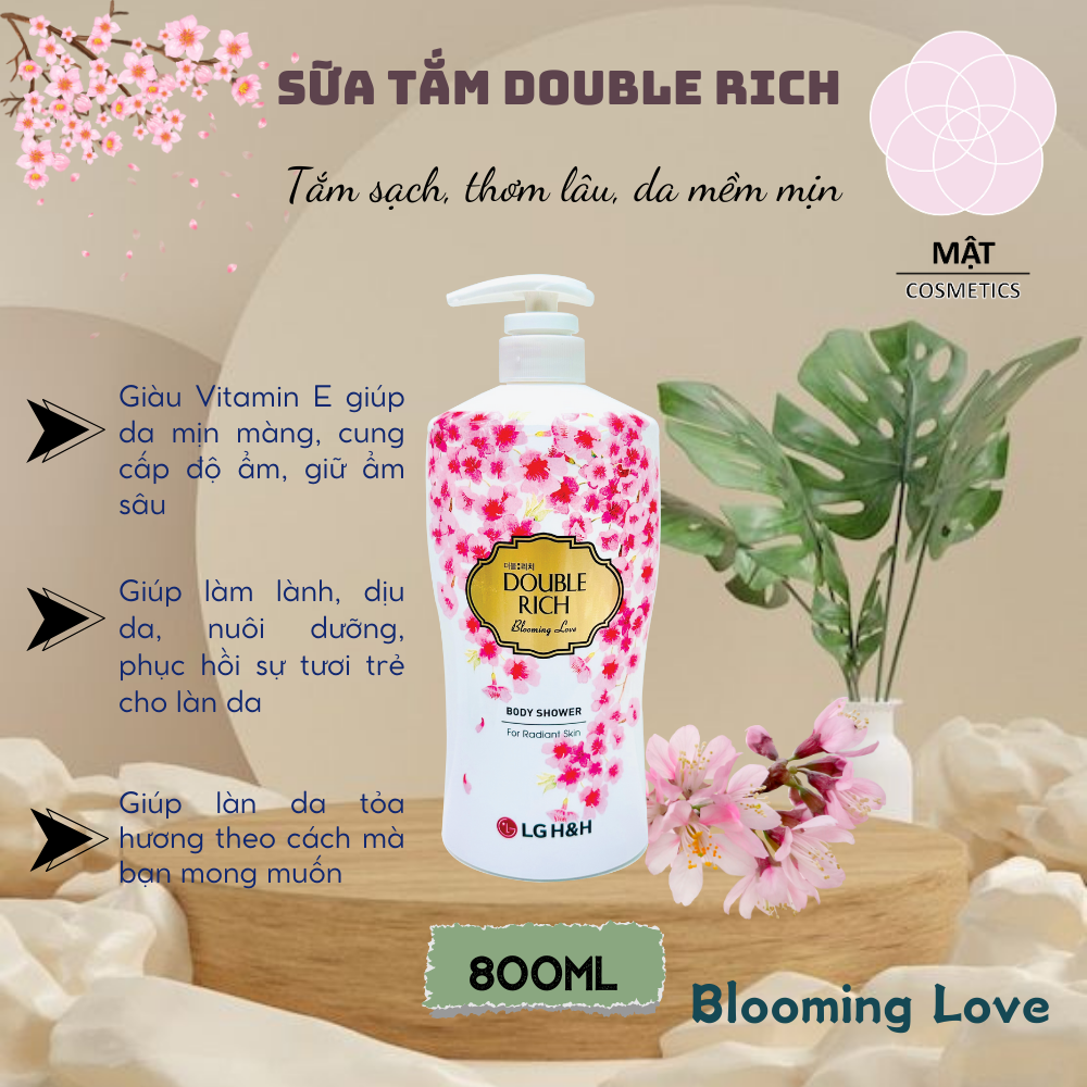 Sữa tắm hương hoa Double Rich Hoa Iris - Hoa Hồng - Hoa Lily - Hoa Anh Đào - Hoa Sen 800g