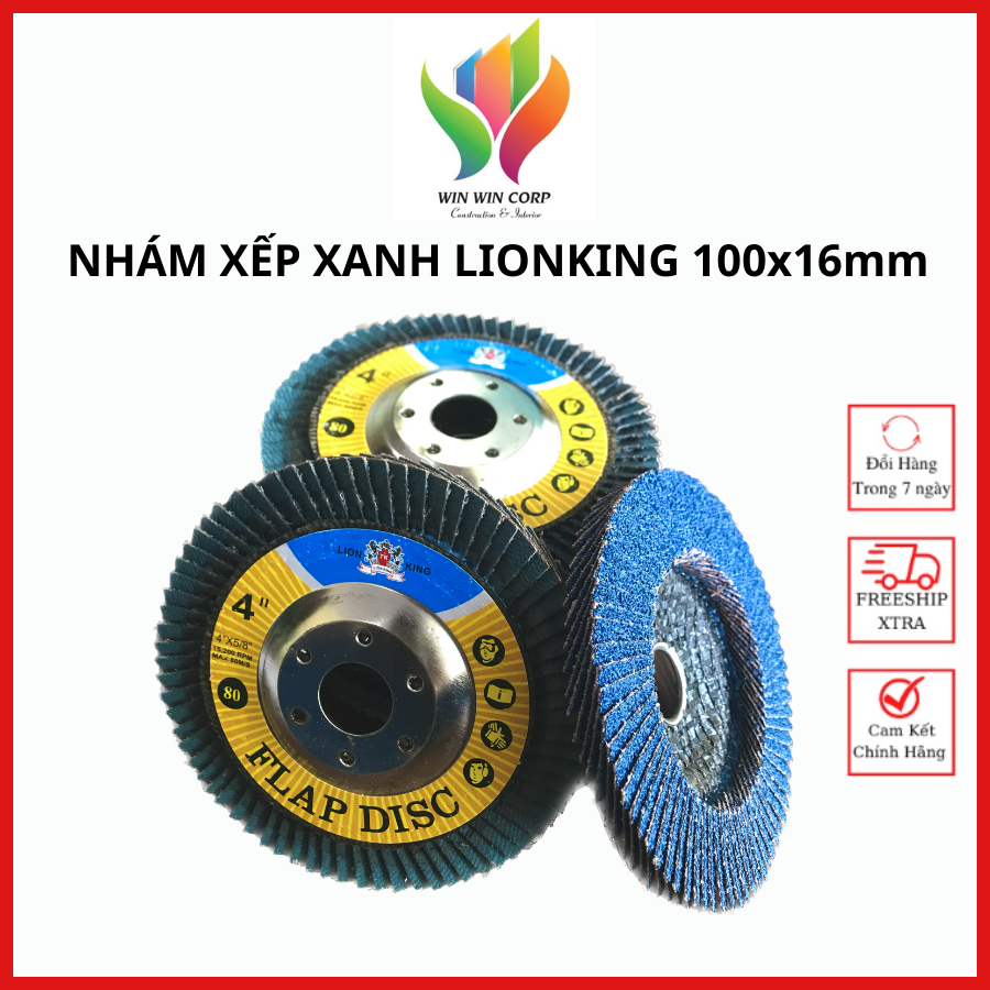 Đá nhám ráp xếp xanh a40, a60, a80, a120 đánh bóng kim loại hiệu lionking 100x16mm