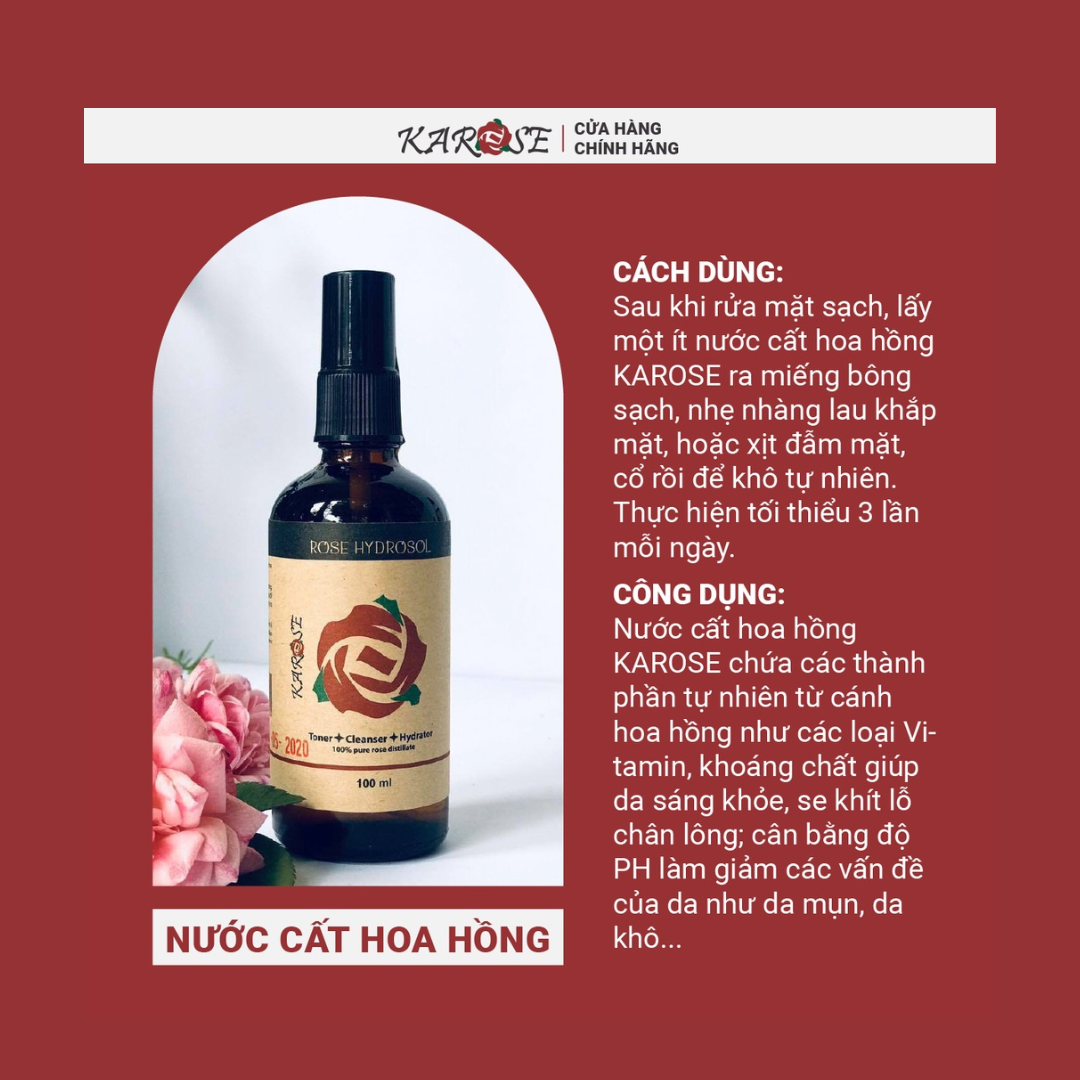 Karose Nước Hoa Hồng Hữu Cơ (Toner hoa hồng) Giúp cân bằng da, dưỡng ẩm da, cho làn da sáng mịn Chai 100ml Koshka Home