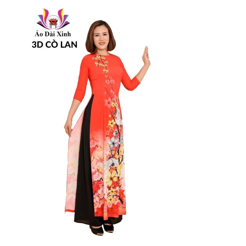 Bộ áo dài truyền thống, cổ tròn tay lỡ, Lụa cao cấp.