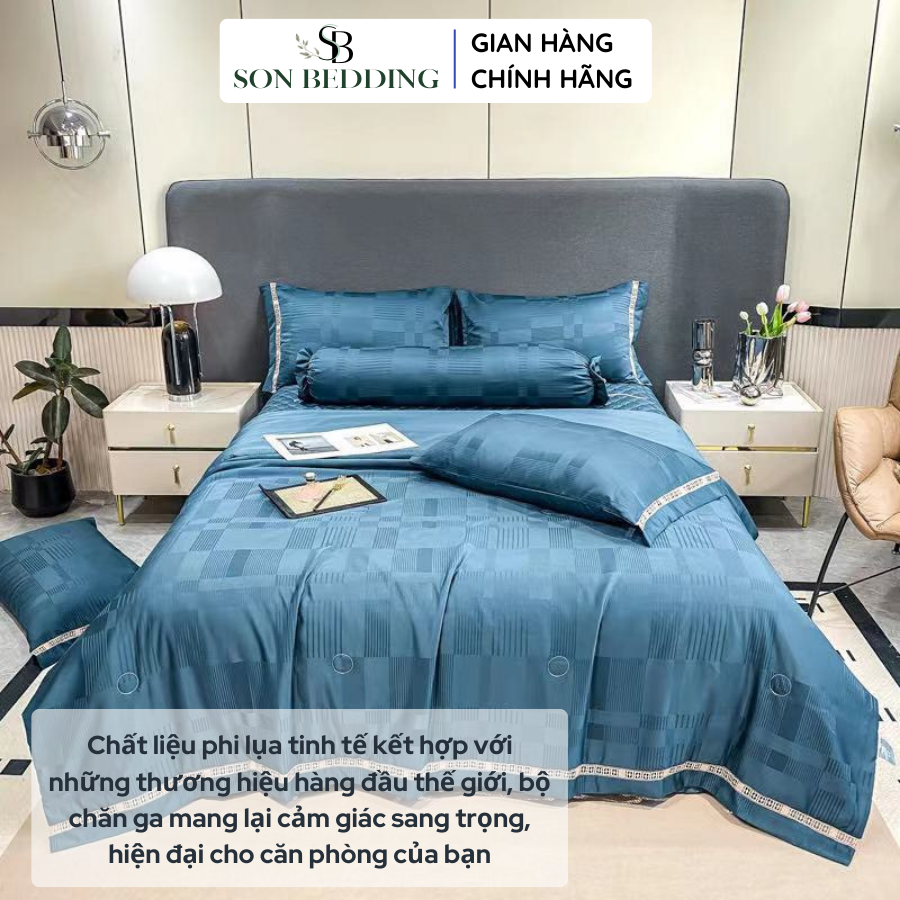 Bộ chăn ga gối phi lụa 5 món, bộ chăn ga gối phi lụa cao cấp chăn chần hè mềm mịn sang trọng