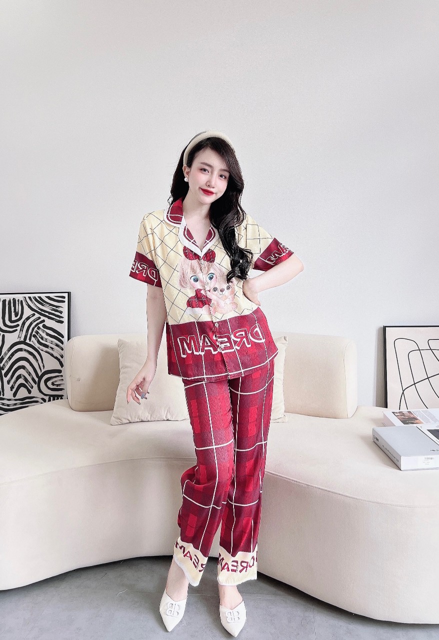Bộ Pyjama lụa xước ánh kim cao cấp (free size: 45kg đến 65kg) HÀNG THIẾT KẾ MỚI.