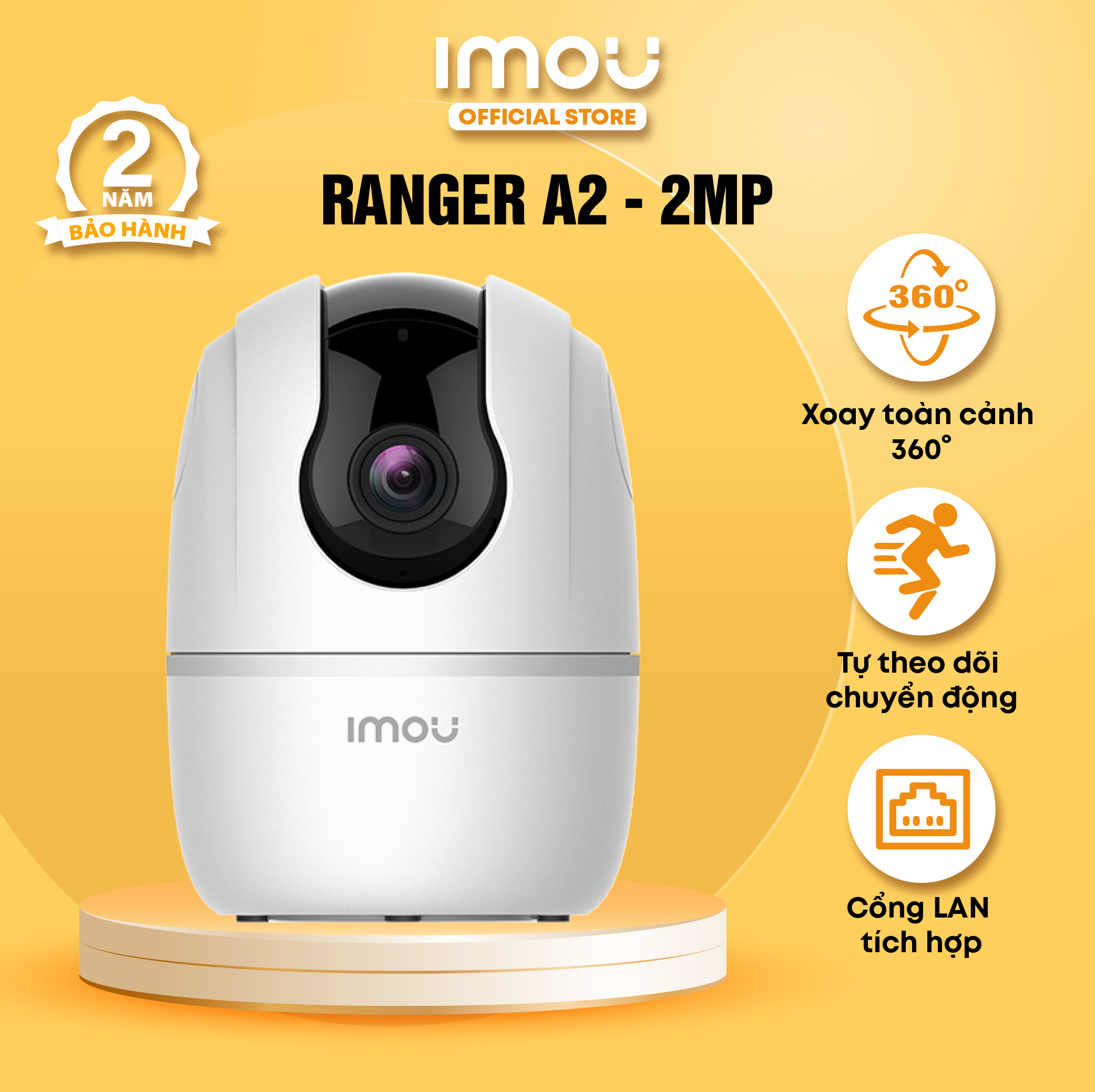 Camera Wifi trong nhà Imou Ranger A2 (2MP) I IPC-A22EP I Xoay toàn cảnh 360 I Đàm thoại 2 chiều I Bảo hành 2 năm I A22EP