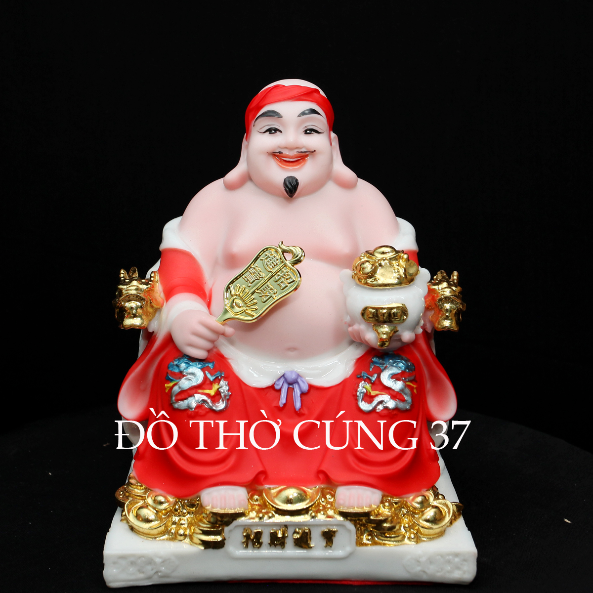 [Height 20 cm] Red Silk Brocade Statue of the God of Wealth and Land [Stone Powder + Composite]
