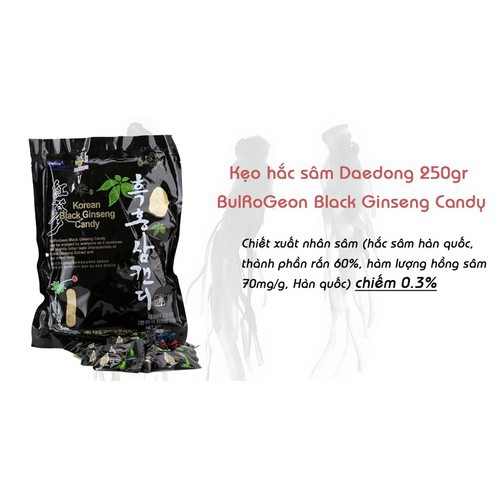 Kẹo Hắc Sâm Daedong Hàn Quốc Bịch 250g- kẹo sâm Hàn quốc - hắc sâm