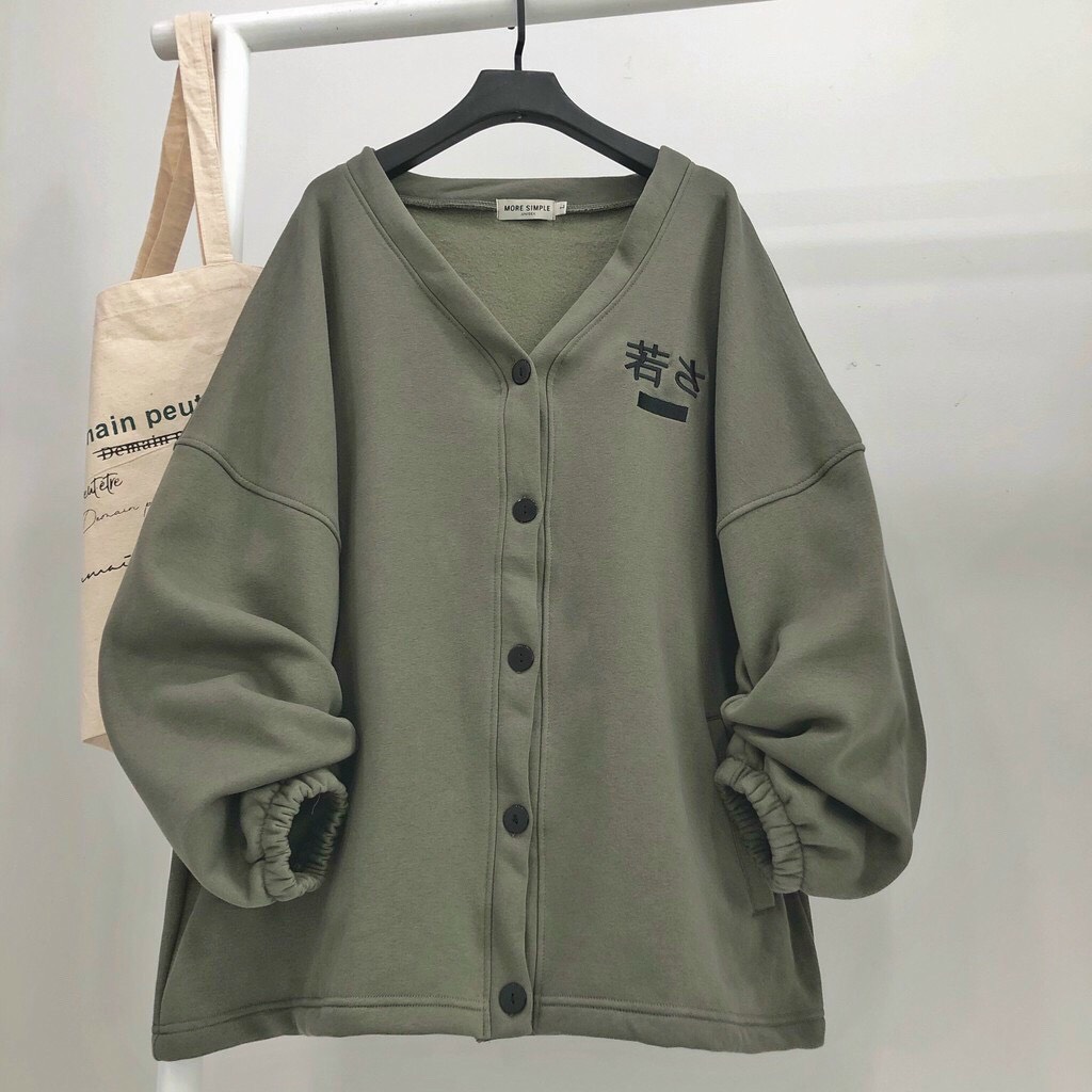 Áo khoác Nữ cardigan thun nỉ ngoại logo thêu siêu cute
