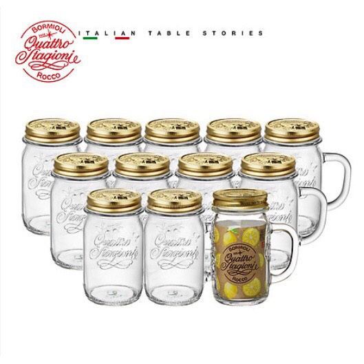 [Chính hãng] Hũ thủy tinh nắp vặn kín hơi Quattro 415ml có tay cầm - Bormioli Rocco