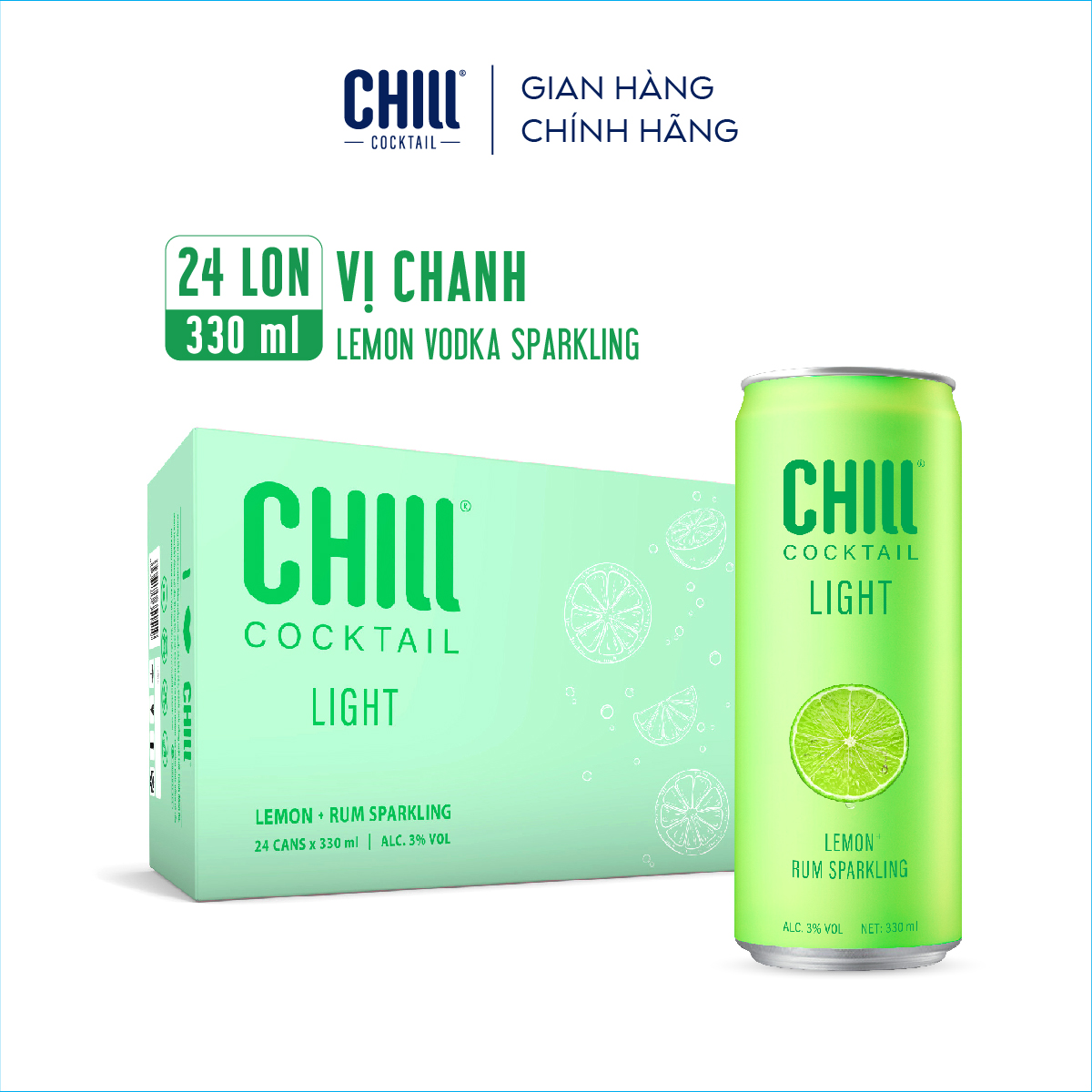 Thùng 24 lon Chill Cocktail vị Chanh 330ml lon độ cồn 3%