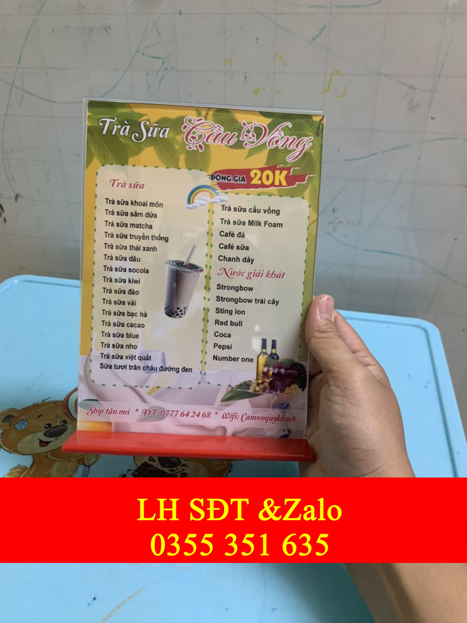 Menu mica A5 kích thước 15x21cm, Menu đế lùa