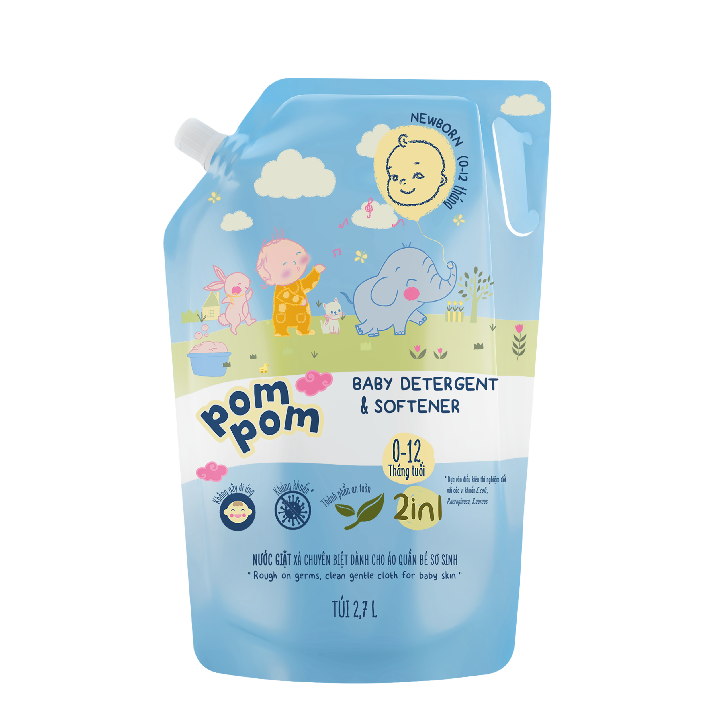 Túi Nước Giặt Xả Pom Pom New Born 2.7L