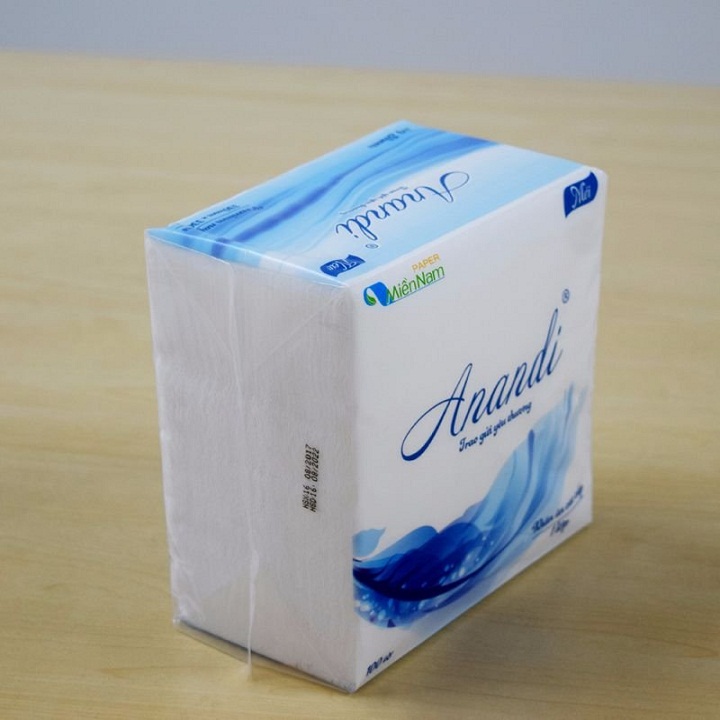 Khăn giấy khô vuông, khăn ăn cao cấp anandi 100 tờ/gói, giấy mềm mại, dai, tan nhanh trong nước